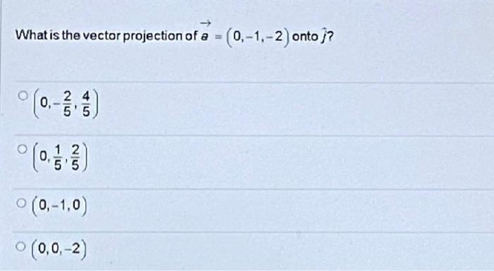 Solved What is the vector projection of a=(0,−1,−2) onto j^ | Chegg.com
