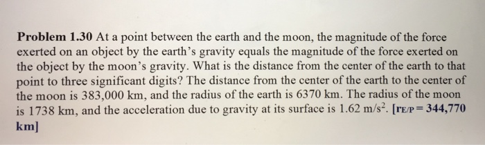 Solved Problem 1.30 At a point between the earth and the | Chegg.com