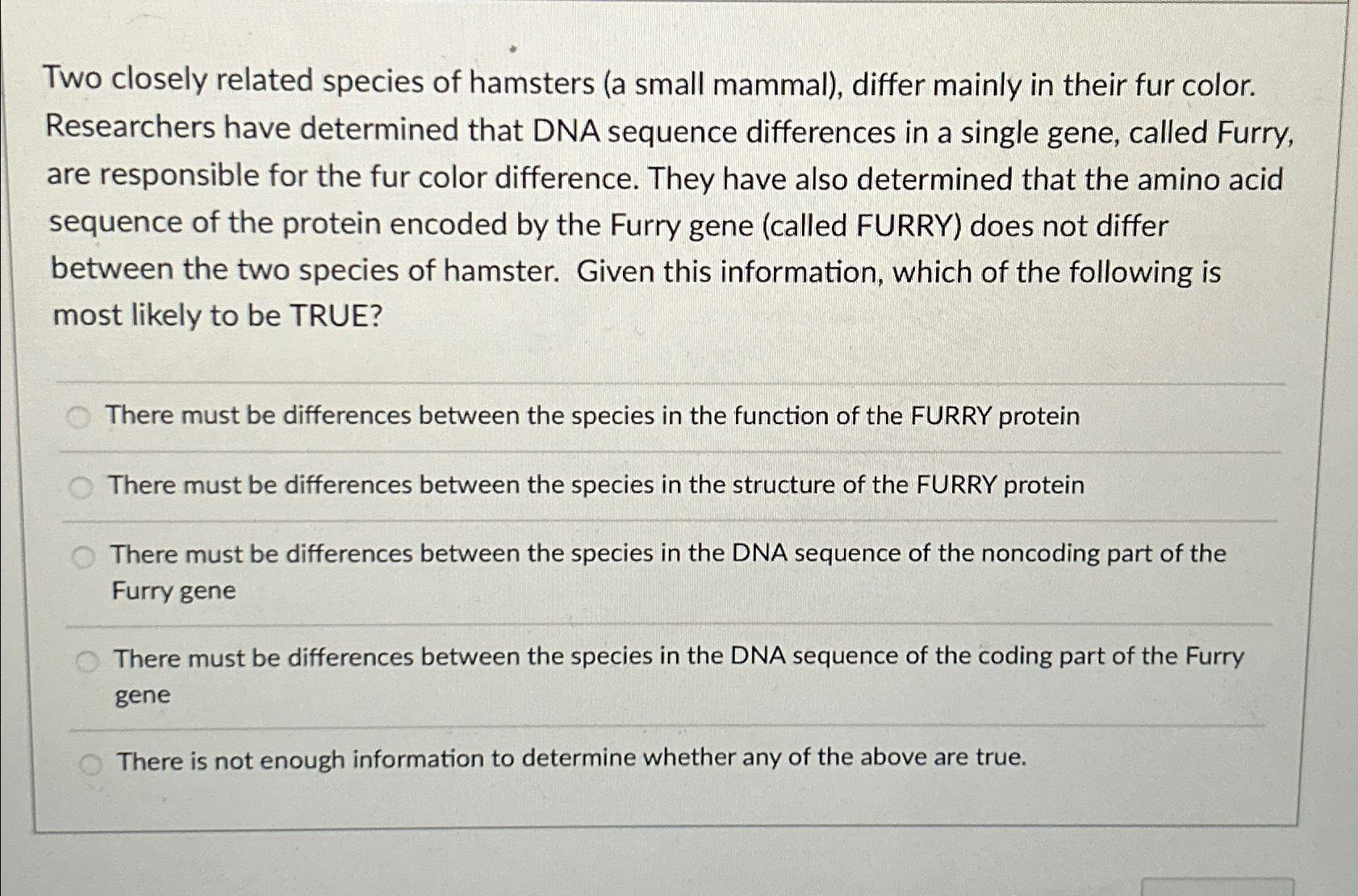 Solved Two closely related species of hamsters (a small | Chegg.com 