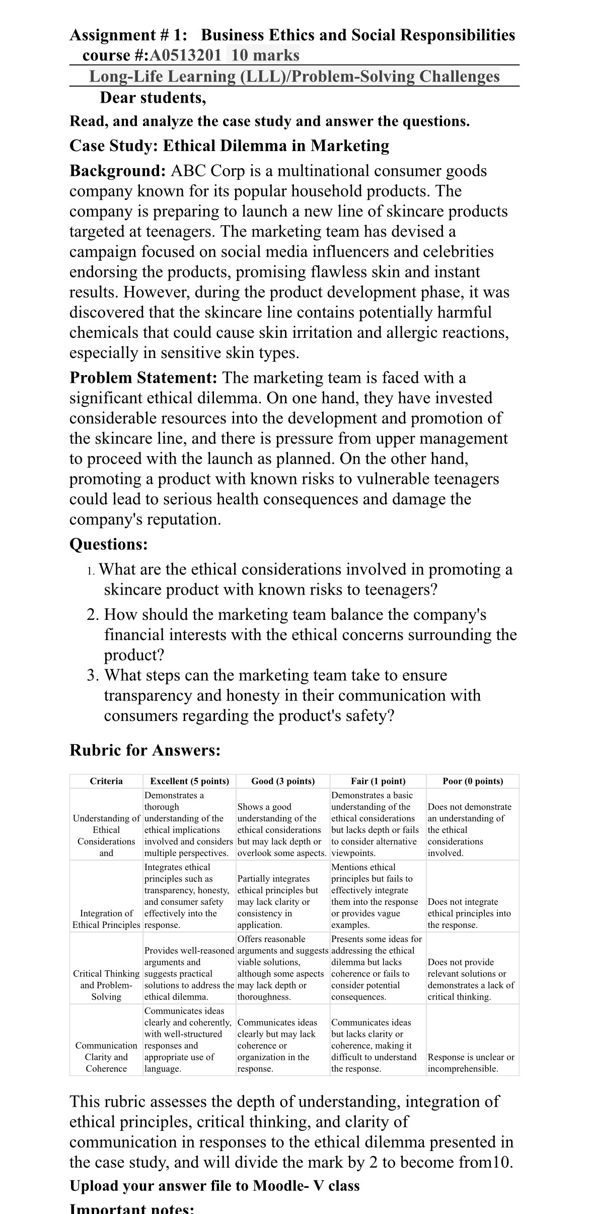 Solved Assignment # 1: Business Ethics and Social | Chegg.com