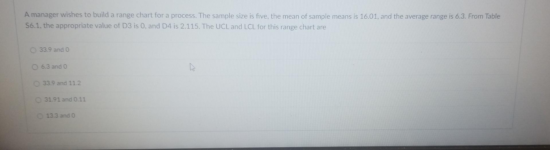 Solved A manager wishes to build a range chart for a | Chegg.com