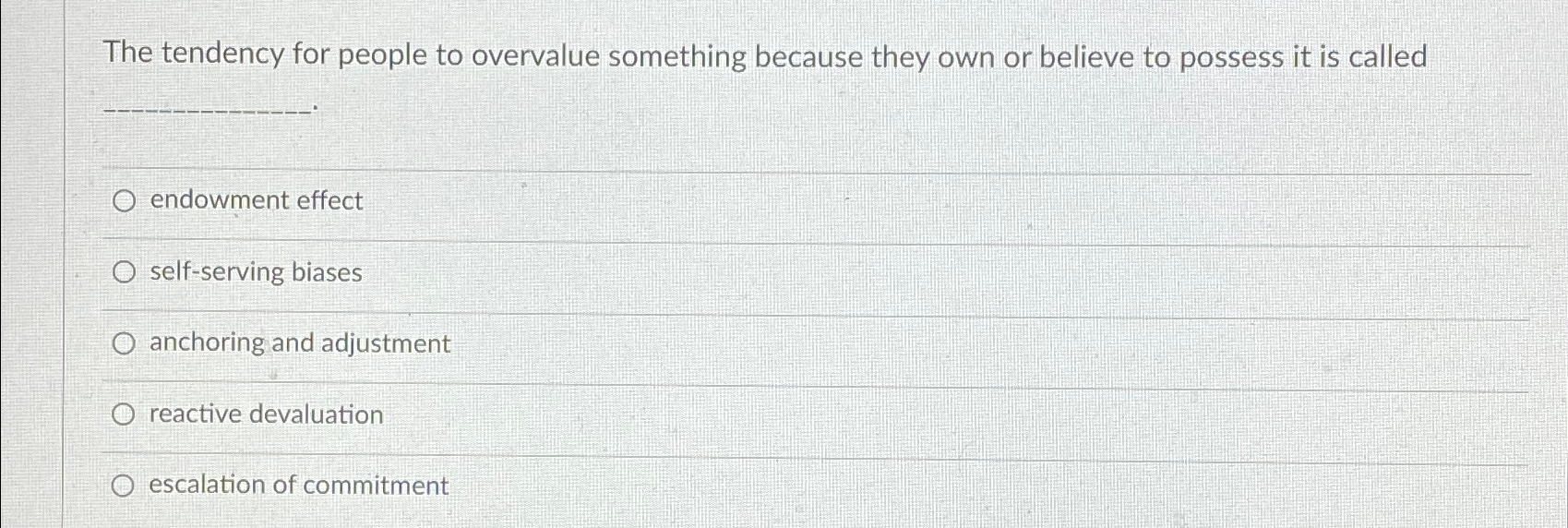 Solved The tendency for people to overvalue something | Chegg.com