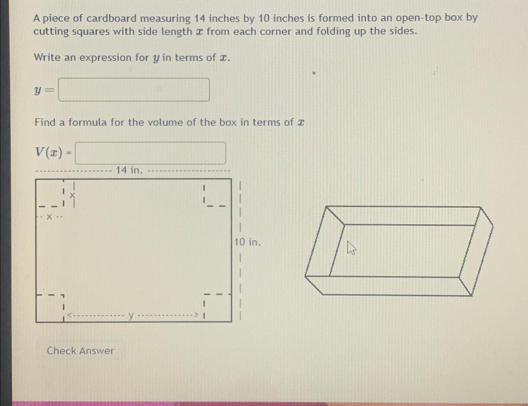 Solved A piece of cardboard measuring 14 ﻿inches by 10 | Chegg.com