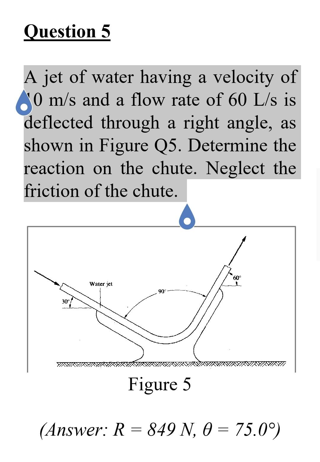 Solved Question 5 A jet of water having a velocity of '0 m/s