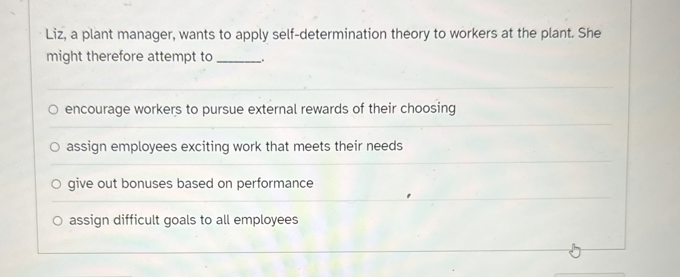Solved Liz, a plant manager, wants to apply | Chegg.com