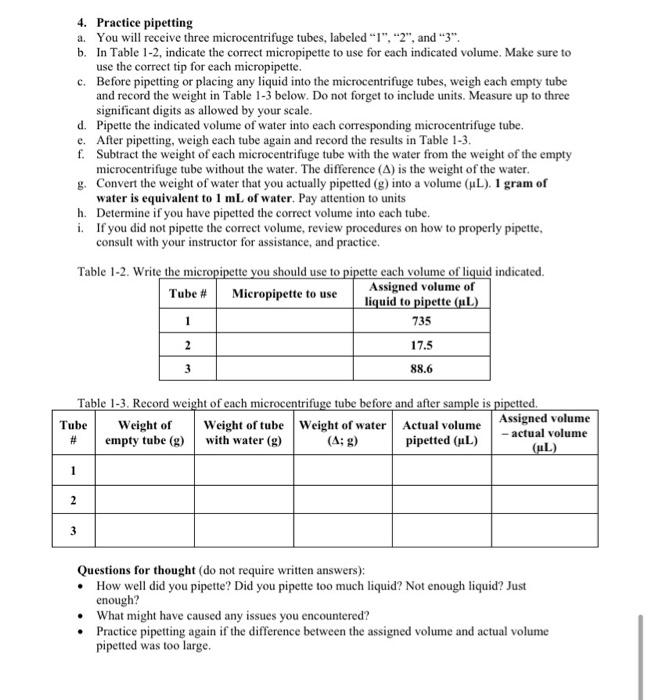 4. Practice pipetting a. You will receive three | Chegg.com