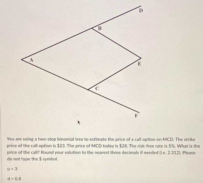 Solved B D A C F You are using a two-step binomial tree to | Chegg.com