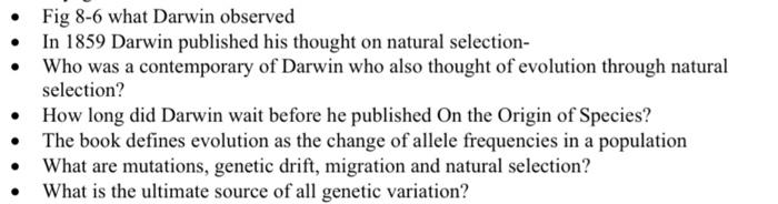 Solved Fig 8-6 What Darwin Observed In 1859 Darwin Published | Chegg.com