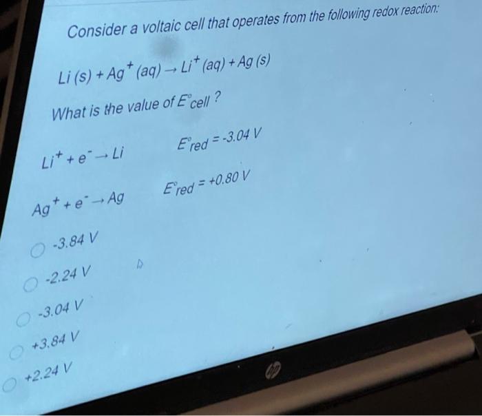 Solved Consider a voltaic cell that operates from the | Chegg.com
