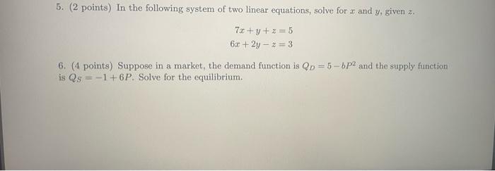 Solved 5. (2 Points) In The Following System Of Two Linear | Chegg.com