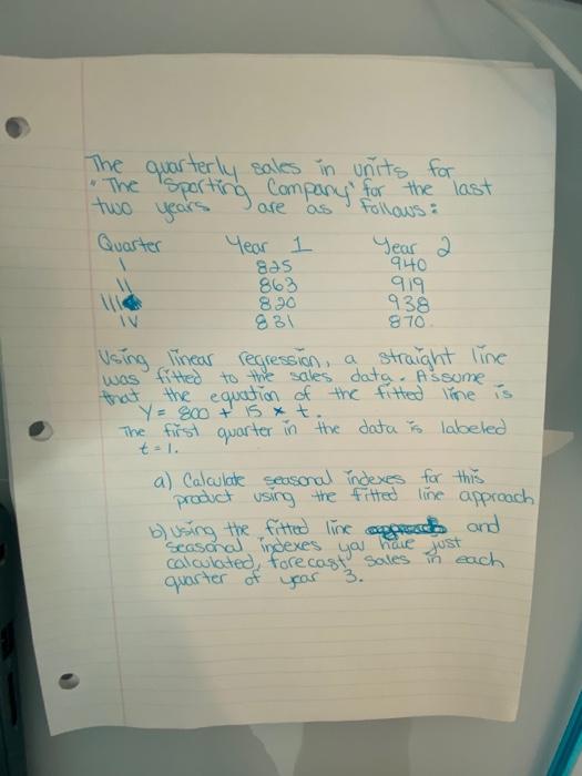 Solved a) calculate seasonal indexes for this product using