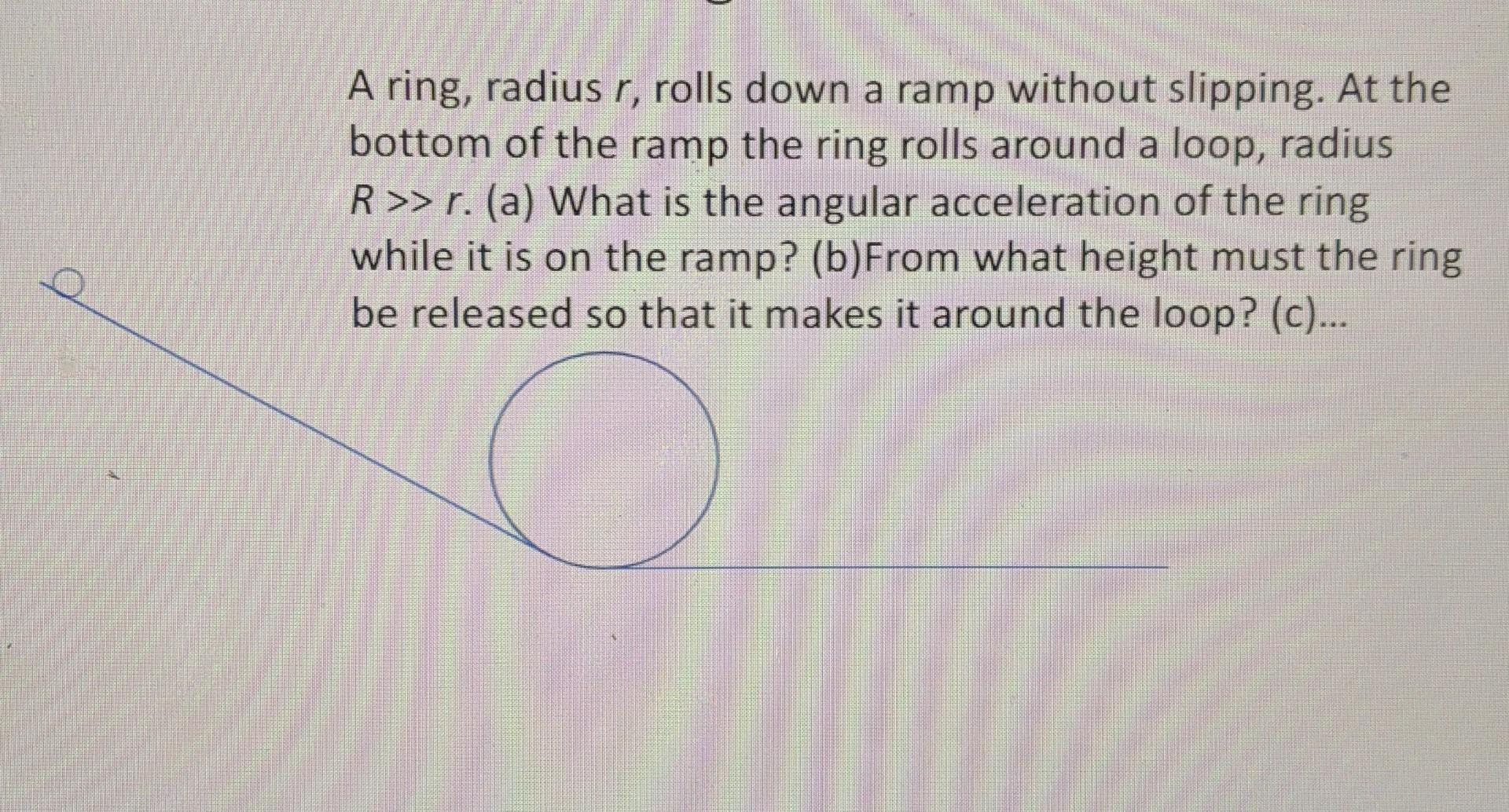 Solved A ring, radius r, rolls down a ramp without slipping. | Chegg.com