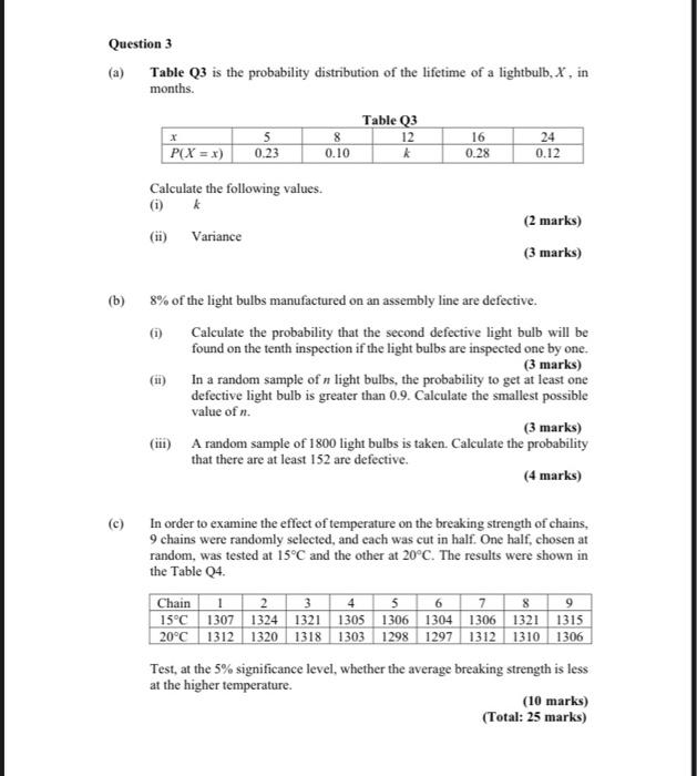 Solved Question 3 (a) Table Q3 is the probability | Chegg.com