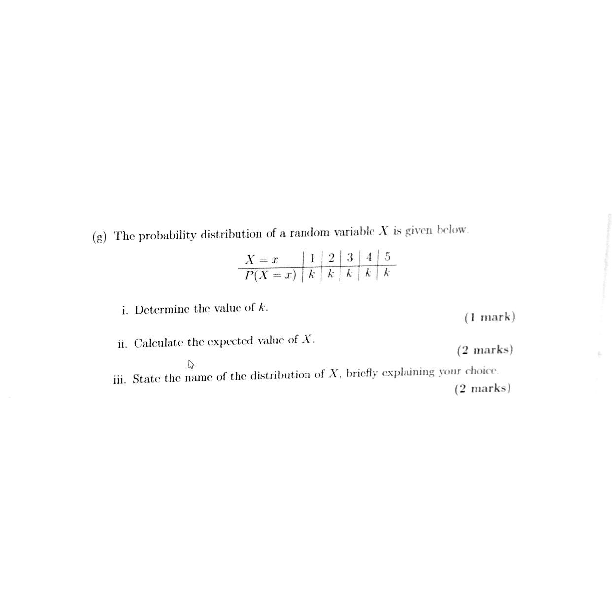 Solved (g) ﻿The probability distribution of a random | Chegg.com