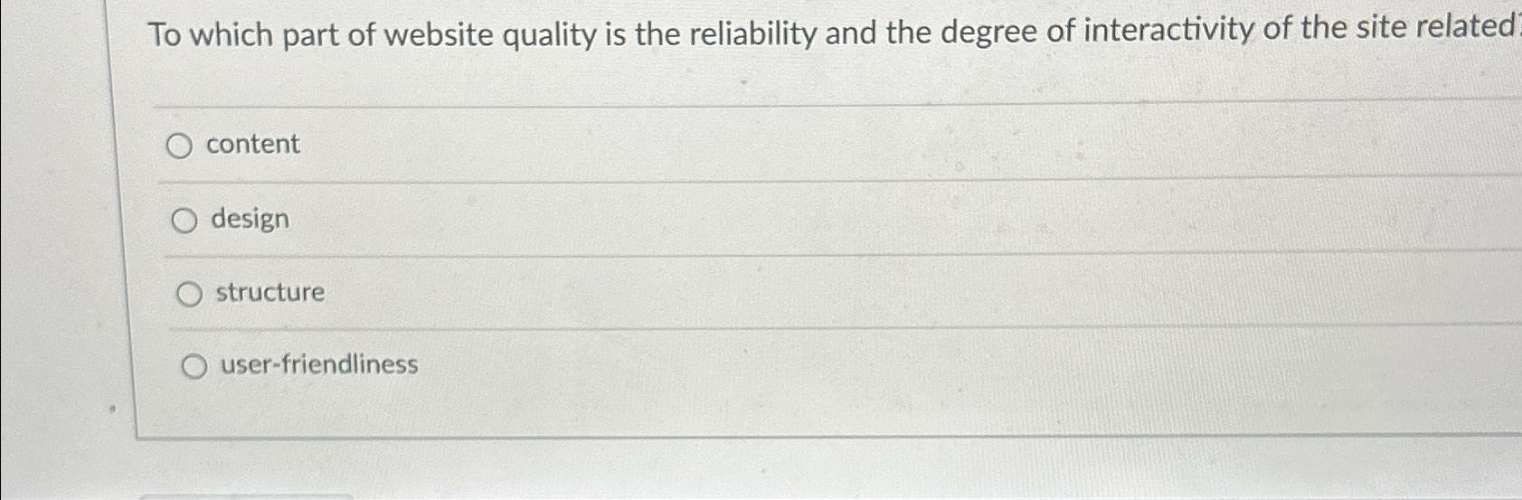 Solved To which part of website quality is the reliability | Chegg.com