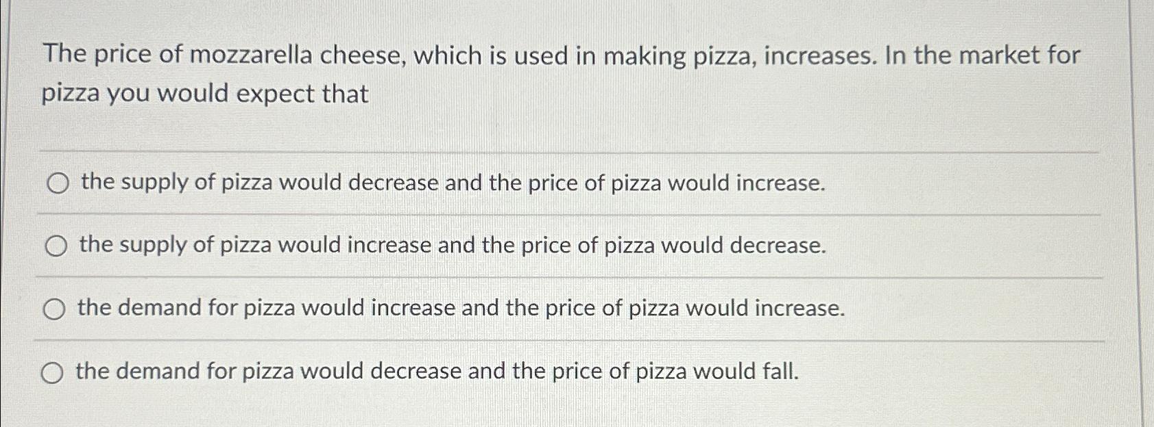 Solved The price of mozzarella cheese, which is used in