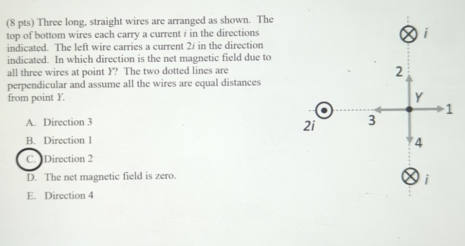 Solved (8 pts) Three long, straight wires are arranged as | Chegg.com