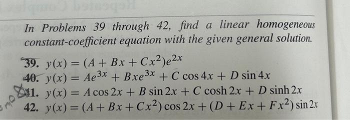 Solved то In Problems 39 through 42, find a linear | Chegg.com