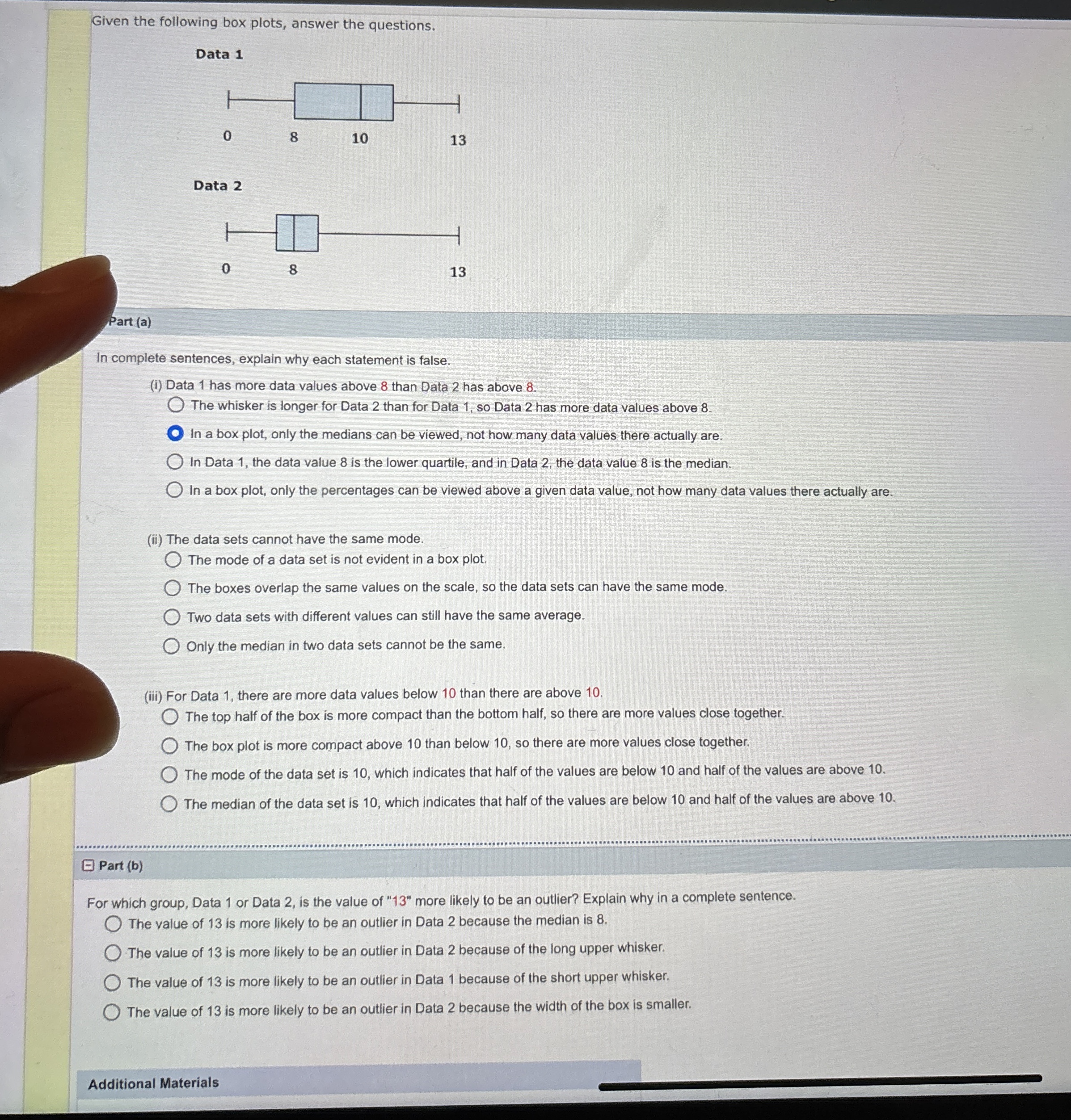 Solved Given the following box plots, answer the | Chegg.com