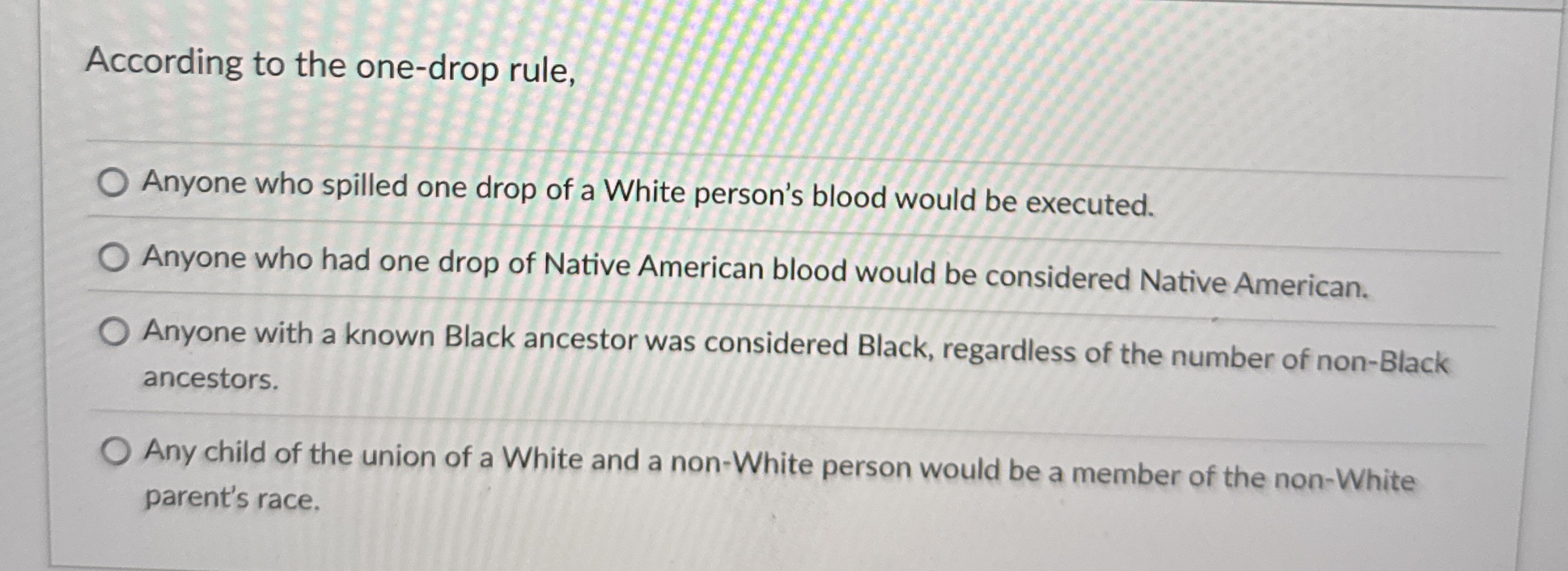 Solved According to the one-drop rule,Anyone who spilled one | Chegg.com