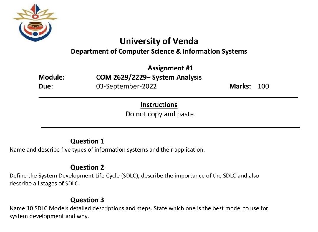 University of Venda
Department of Computer Science \& Information Systems
Question 1
Name and describe five types of informat