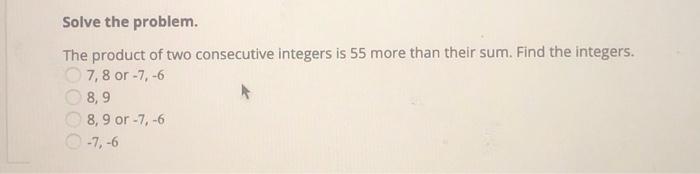 Solved Solve the problem. The product of two consecutive | Chegg.com