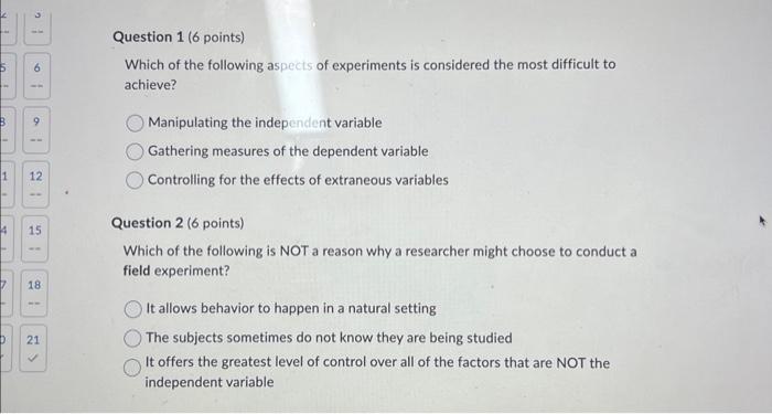 Solved Which of the following aspects of experiments is | Chegg.com