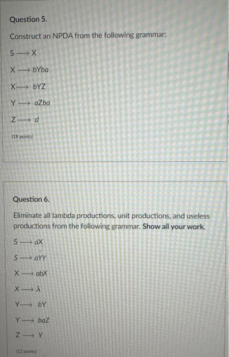 Solved Question 5. Construct An NPDA From The Following | Chegg.com