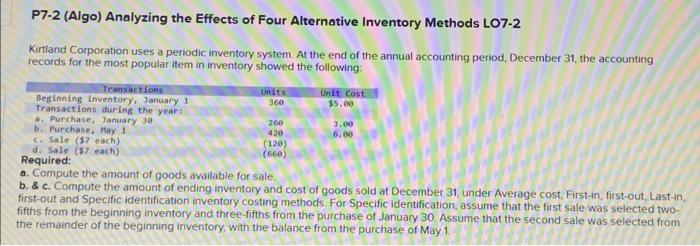 Solved P7-2 (Algo) Analyzing the Effects of Four Alternative | Chegg.com