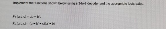 Solved Implement the functions shown below using a 3-to-8 | Chegg.com
