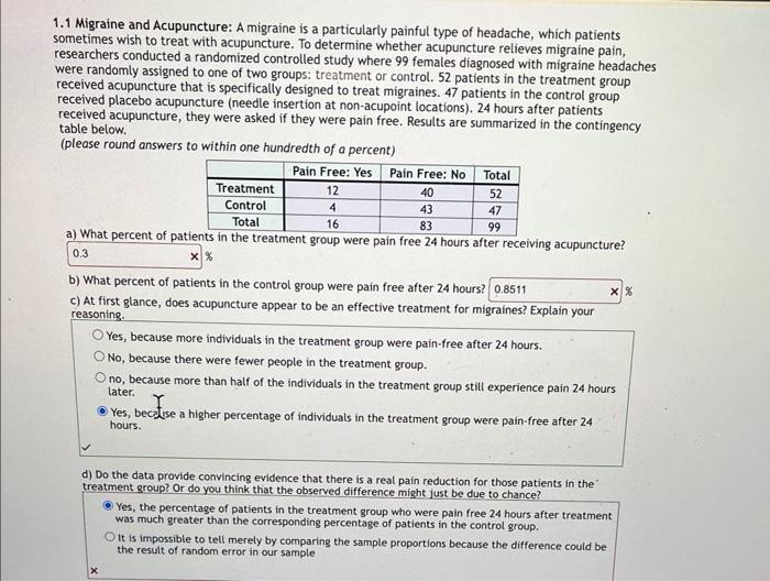Solved 1.1 Migraine and Acupuncture A migraine is a
