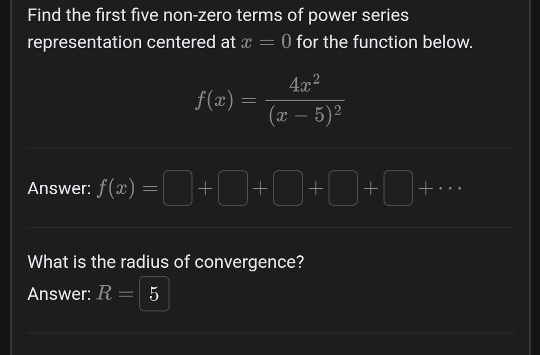 Solved Find the first five non-zero terms of power | Chegg.com