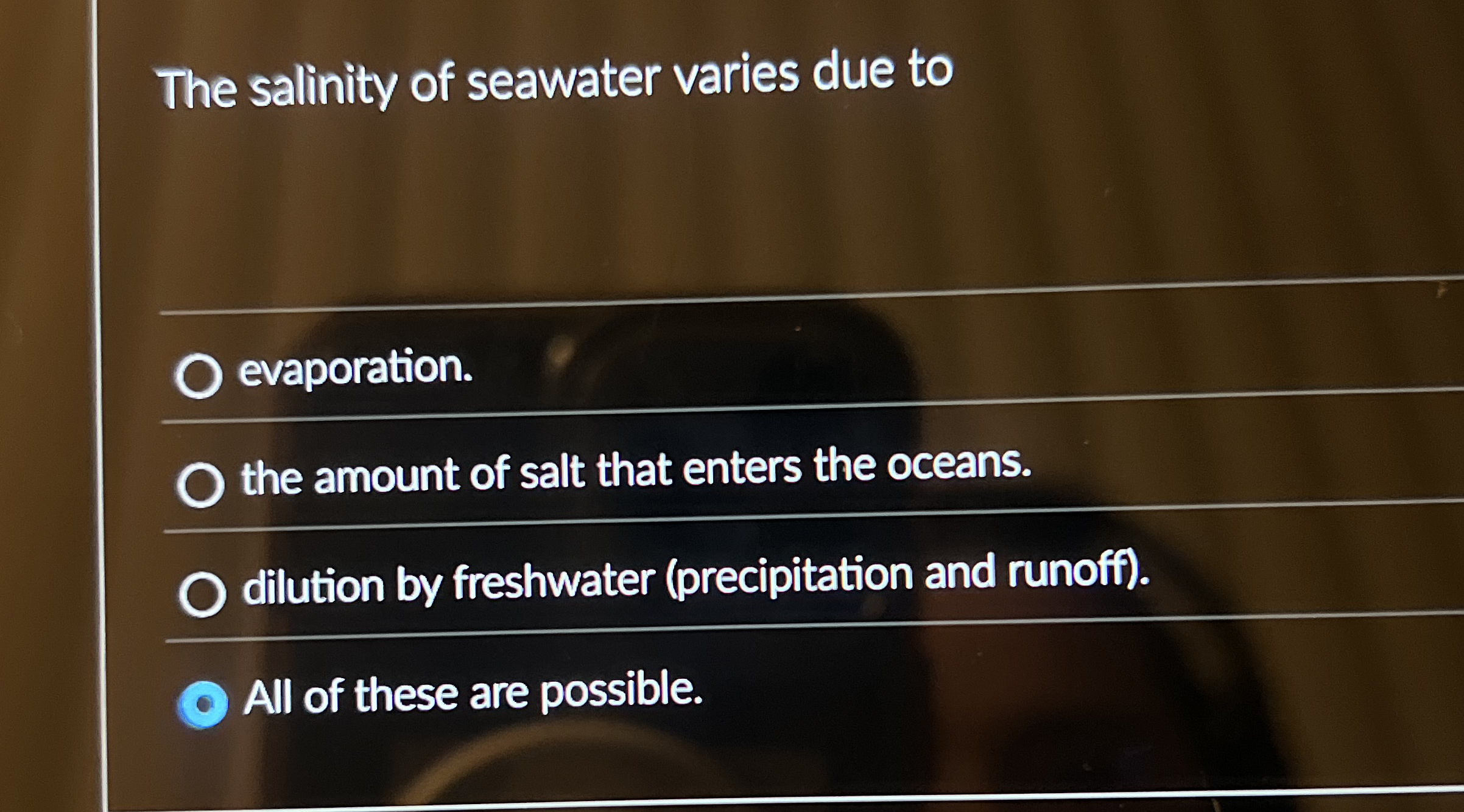 Solved The salinity of seawater varies due toevaporation.the | Chegg.com