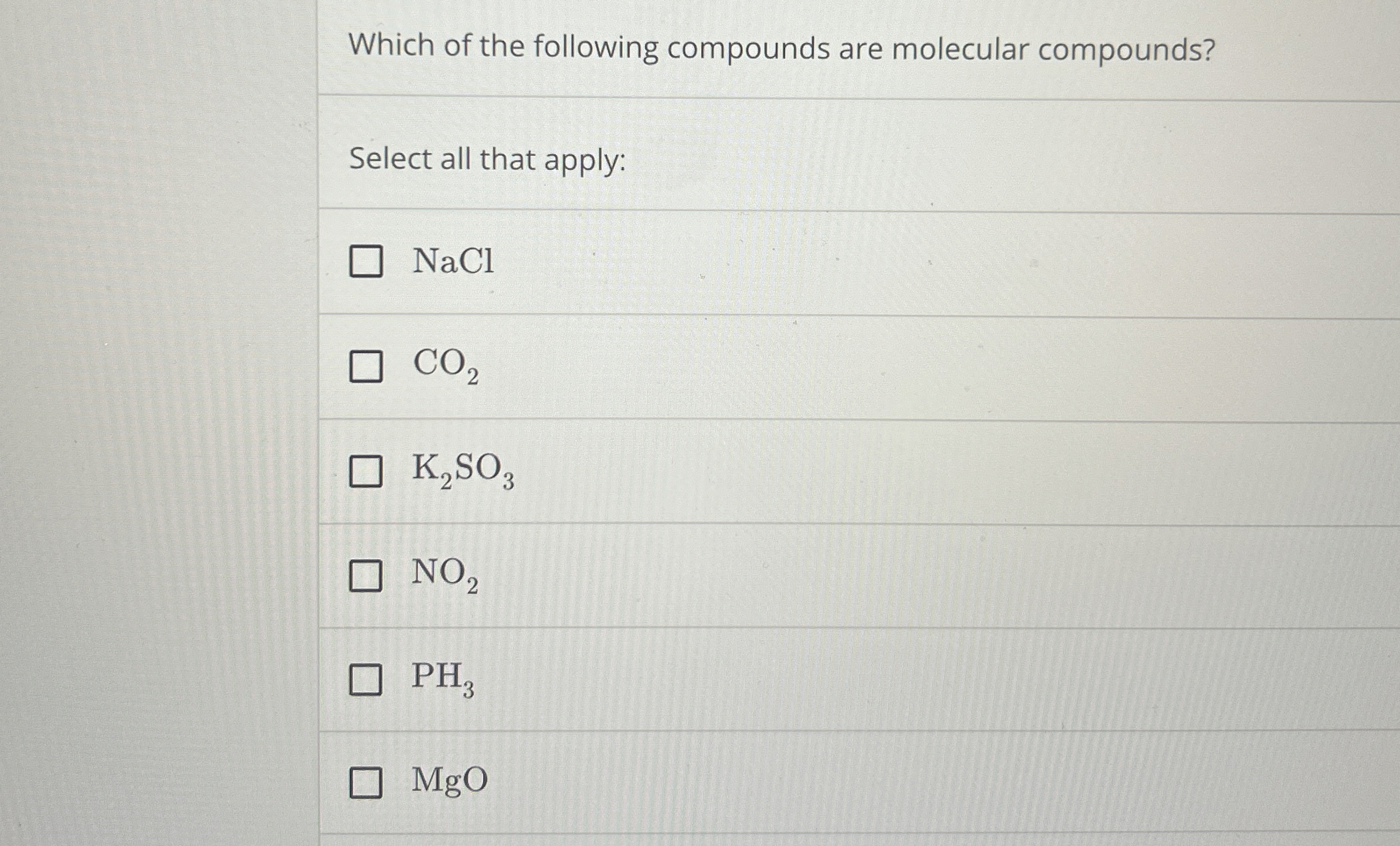 Which of the following compounds are molecular | Chegg.com