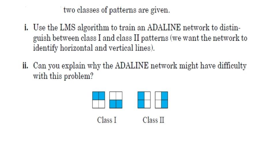 Solved two classes of patterns are given. i. Use the LMS | Chegg.com