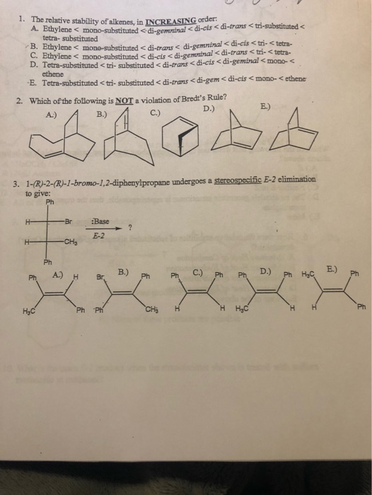 Solved The Relative Stability Of Alkenes, In INCREASING | Chegg.com