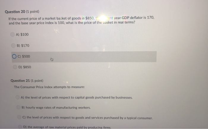 Solved Question 20(1 point) If the current price of a market | Chegg.com