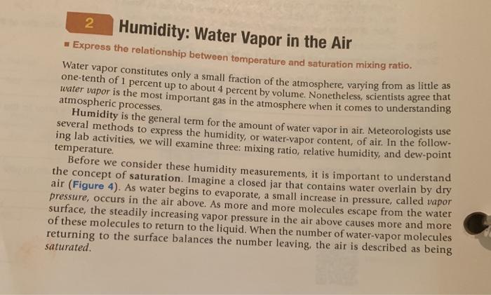 Solved 2 Humidity: Water Vapor in the Air Express the | Chegg.com