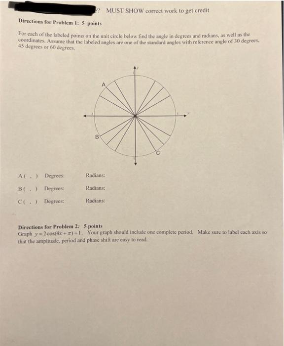 Solved For each of the labeled poines on ahe unit circle | Chegg.com