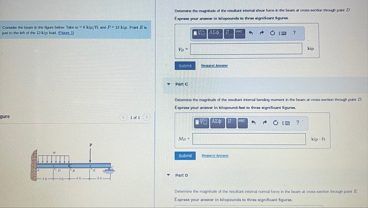 Solved Consider the beam in the figure below. Take w=6kipft | Chegg.com