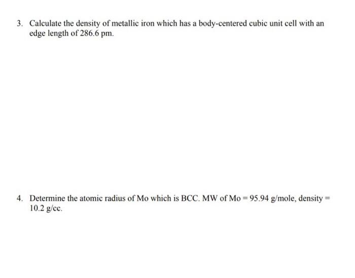 Solved 1. Copper (A=63.5 g/mol) has an atomic radius of