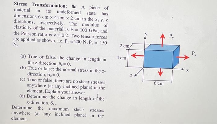 Solved Stress Transformation: 8a A piece of material in its | Chegg.com