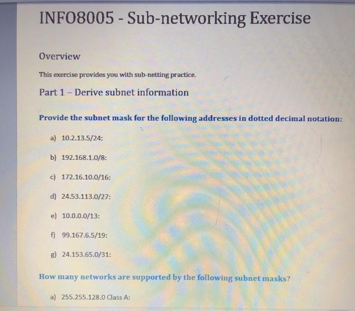 Solved INF08005 - Sub-networking Exercise Overview This | Chegg.com