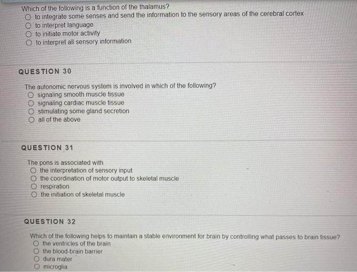 Solved Which of the following is a function of the thalamus | Chegg.com