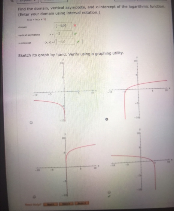 Solved Find the domain, vertical asymptote, and x-intercept | Chegg.com