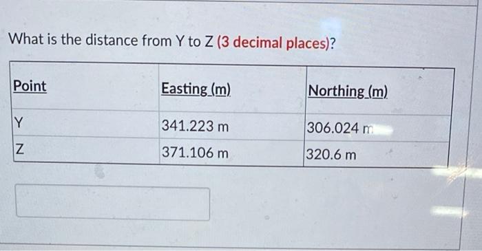 Solved What is the distance from Y to Z(3 decimal places)? | Chegg.com