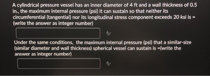 Solved A cylindrical pressure vessel has an inner diameter | Chegg.com