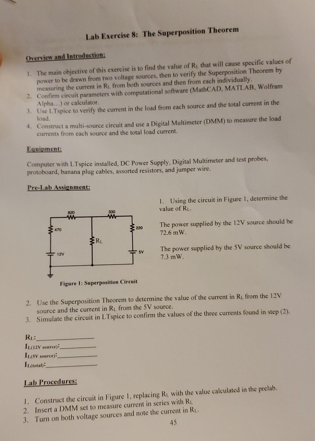 Solved Lab Exercise 8: The Superposition Theorem Overview | Chegg.com