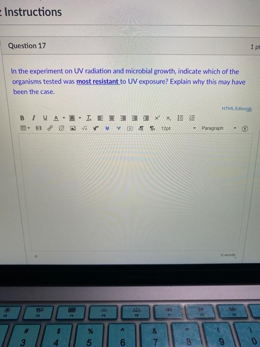 Solved - Instructions Question 17 1 pt In the experiment on | Chegg.com