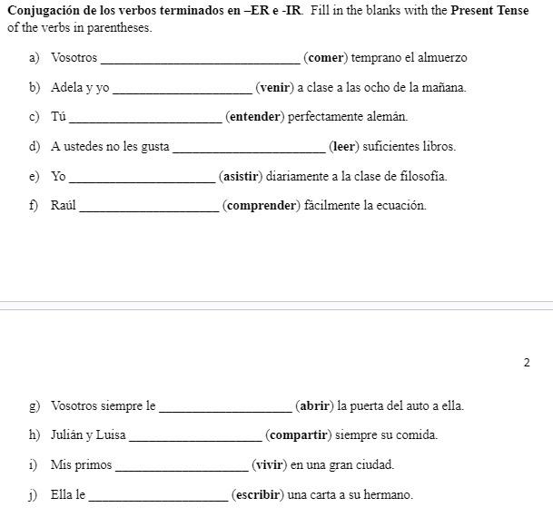 Solved Conjugación de los verbos terminados en-ER e -IR. | Chegg.com